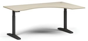 Výškově nastavitelný stůl, elektrický, 675-1325 mm, ergonomický pravý, deska 1800x1200 mm, černá podnož, bříza