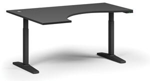 Výškově nastavitelný stůl, elektrický, 675-1325 mm, ergonomický levý, deska 1600x1200 mm, černá podnož, grafit