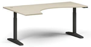 Výškově nastavitelný stůl, elektrický, 675-1325 mm, ergonomický levý, deska 1800x1200 mm, černá podnož, bílá