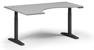Výškově nastavitelný stůl, elektrický, 675-1325 mm, ergonomický levý, deska 1600x1200 mm, černá podnož, šedá