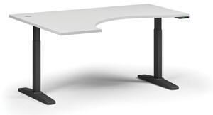Výškově nastavitelný stůl, elektrický, 675-1325 mm, ergonomický levý, deska 1600x1200 mm, černá podnož, bílá