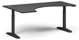 Výškově nastavitelný stůl ULIX, elektrický, 675-1325 mm, ergonomický levý, deska 1800x1200 mm, černá podnož, grafit