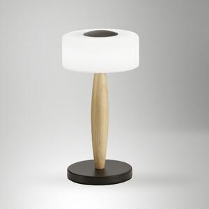 Fabas 3761-30-101 Elea, dotyková stolní lampa černá/dřevo/bílé sklo, 8W LED 3000K, výška 29cm