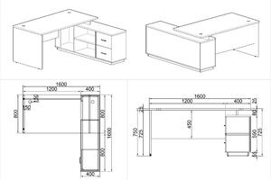 Kancelářský stůl se skříňkou MIRELLI A+ 1600 x 1600 mm, pravý, bílý/dub sonoma
