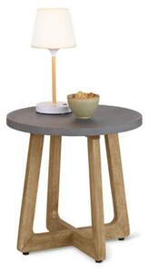 Kulatý odkládací stolek s betonovou deskou / Ø 50 cm / eukalyptové dřevo/polycement