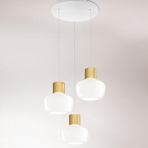 Fabas 3767-47-102 Kino, závěsné svítidlo z bílého skla a zlatého kovu, 3x12W LED 3000K krokové stmívání, prům. 35,1cm