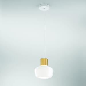 Fabas 3767-40-102 Kino, závěsné svítidlo z bílého skla a zlatého kovu, 1x12W LED 3000K krokové stmívání, prům. 22cm