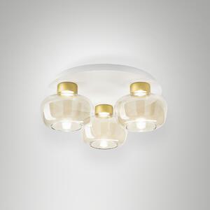 Fabas 3767-65-365 Kino, stropní svítidlo z čirého skla a zlatého kovu, 3x12W LED 3000K krokové stmívání, prům. 50cm