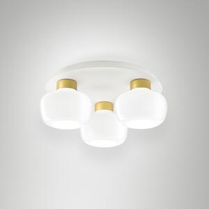 Fabas 3767-65-102 Kino, stropní svítidlo z bílého skla a zlatého kovu, 3x12W LED 3000K krokové stmívání, prům. 50cm