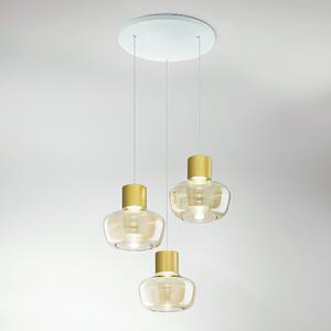 Fabas 3767-47-365 Kino, závěsné svítidlo z čirého skla a zlatého kovu, 3x12W LED 3000K krokové stmívání, prům. 35,1cm