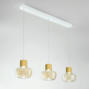 Fabas 3767-48-365 Kino, závěsné svítidlo z čirého skla a zlatého kovu, 3x12W LED 3000K krokové stmívání, délka 92cm