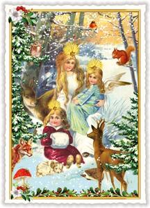 Dům Vánoc Vánoční pohlednice Andělé v lese 10,5 x 15 cm