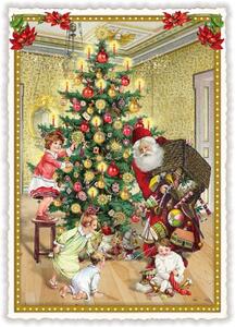 Dům Vánoc Vánoční pohlednice Santa rozdává dárky 10,5 x 15 cm