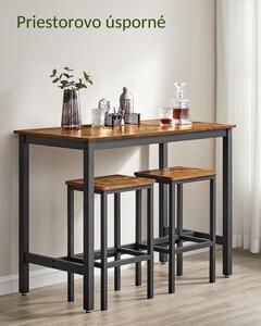 Vysoký stůl se 2 barovými židlemi v industriálním stylu, černá, hnědá