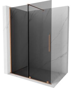Mexen Velar, sprchová zástěna s posuvnými dveřmi Walk-in 140 x 200 cm, 8mm šedé sklo, měděná matná, 871-140-000-43-65