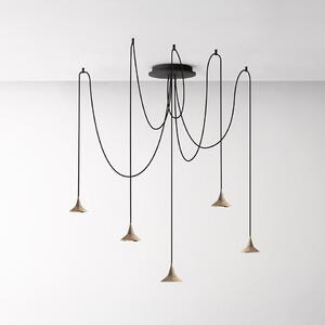 Artemide 1094W10A Unterlinden, mosazné svítidlo pavouk s texturou dřeva, 5x6,8W LED 2700K, Ø 11,7cm