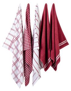 LIVARNO home Sada kuchyňských utěrek a ručníků, 100 % bavlna, 5dílná (červená/bílá) (100372780002)