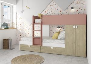 Patrová postel Flip - světlý dub, pink