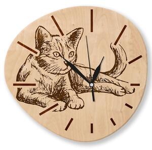 Dřevěné nástěnné hodiny - Kočka