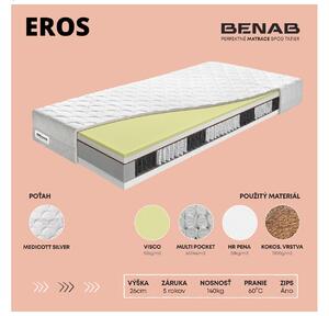 Taštičková matrace Benab Eros 200x90 cm (T3/T4). Ortopedická matrace pro náročné, vyrobená na Slovensku, s přizpůsobivým 7-zónovým jádrem, s příměsí kokosového vlákna a s antibakteriálním potahem. 763220