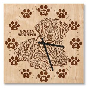 Dřevěné nástěnné hodiny - Golden retriever