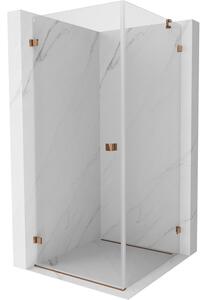 Mexen Lunar-B, výklopný sprchový kout levý 80 x 80 cm, 8mm čiré sklo, profil růžové zlato, 832-080-080-60-00-L