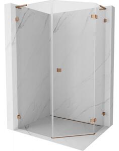 Mexen Lunar, L pětiúhelníkový sprchový kout s pravým sklonem 80 x 90 cm, 8mm čiré sklo, profil růžové zlato, 831L-080P-090L-60-00-P