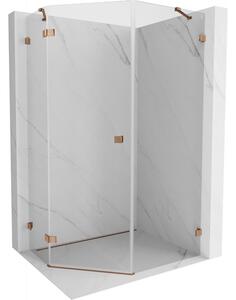 Mexen Lunar, pětiúhelníkový sprchový kout s levým náklonem 90 x 100 cm, 8mm čiré sklo, profil růžové zlato, 831-090L-100P-60-00-L