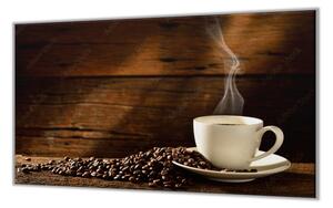 Ochranná deska rozsypaná káva na tmavém dřevě - 52x60cm / Bez lepení na zeď