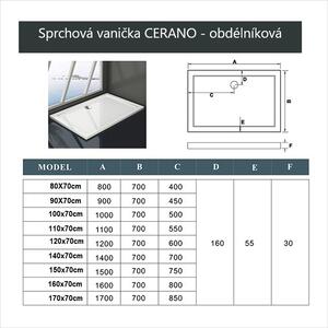 CERANO - Sprchová vanička z litého mramoru obdélníková Piato - bílá matná - 100x70 cm