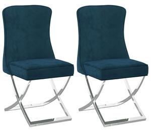 Jídelní židle 2 ks modré 53 x 52 x 98 cm samet a nerez ocel