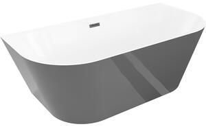 Mexen Oval Slim, volně stojící vana ke stěně, 170 x 80 cm, bílá-šedá, černý matný přepad, 52661708062-70