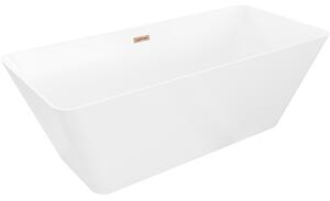 Mexen Velo Slim, volně stojící vana 170 × 75 cm, bílá lesklá, růžové zlato přepad, 52811707500-60