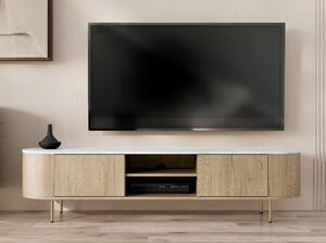 Široký TV stolek TANGIER - dub cremona / bílý mramor / zlatý