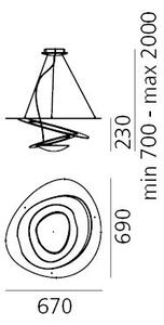 Artemide 1256120A Pirce mini sospensione LED, zlaté designové závěsné svítidlo, 45W LED 3000K, 67x69cm