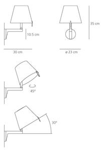 Artemide 0720010A Melampo, nástěnná designová lampička k posteli ve stříbrné úpravě bez vypínače, 1x42W E14, výška 35cm