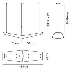 Artemide AK00200 Mouette Symmetric, závěsné designové svítidlo, 55W LED 3000K, 135cm, délka závěsu 190cm