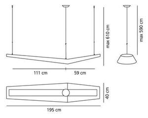 Artemide AK10600 Mouette Asymmetrica, závěsné designové svítidlo, 80W LED 3000K, 195cm, délka závěsu 590cm