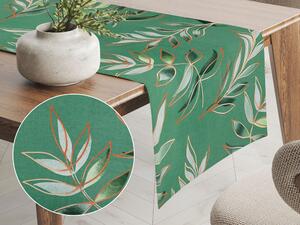 Biante Bavlněný běhoun na stůl Sandra SA-435 Pnoucí listy na zeleném 35x180 cm