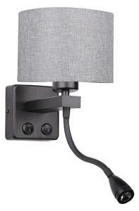 Nástěnná lampa se čtecím ramenem POLO - 1xE27, 40W + LED 2W, 3200K (teplá bílá), černá / šedá