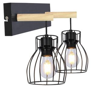Nástěnné industriální svítidlo BERNITA - 2xE27, 60W, černé / hnědé
