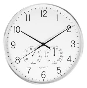 SEGNALE Nástěnné hodiny s teploměrem a vlhkoměrem 38 cm stříbrný rám KO-837362290