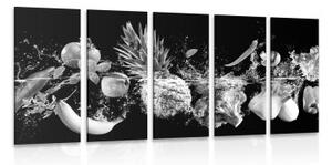 5-dílný obraz organické ovoce a zelenina v černobílém provedení - 100x50 cm