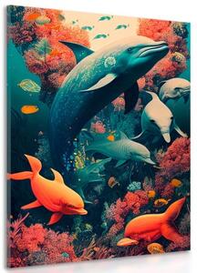 Obraz surrealistické delfíny - 40x60