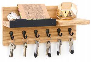 Nástěnná polička na klíče se 6 háčky – dřevěný organizér Wood Expert 30 cm