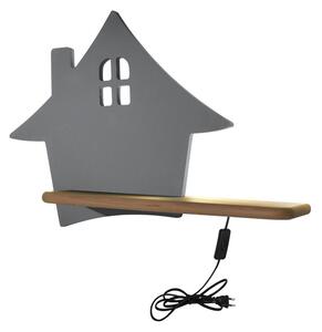 Dětská LED lampička na zeď do zásuvky HOUSE - 4W, 4000K (denní bílá), šedá