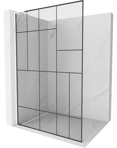 Mexen Kioto L, sprchová zástěna Walk-In 80 x 200 cm, 8mm čiré sklo černý vzor, ​​bílý profil, 800-080-103-20-78