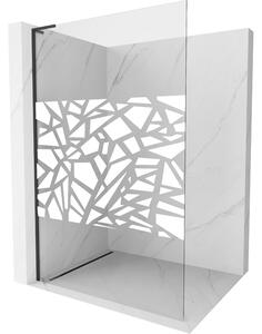 Mexen Kioto L, sprchová zástěna Walk-In 110 x 200 cm, 8mm čiré sklo bílý vzor, ​​černý profil, 800-110-103-70-85