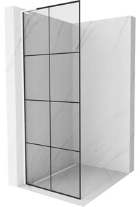 Mexen Kioto L, sprchová zástěna Walk-In 80 x 200 cm, 8mm čiré sklo černý vzor, ​​bílý profil, 800-080-103-20-77