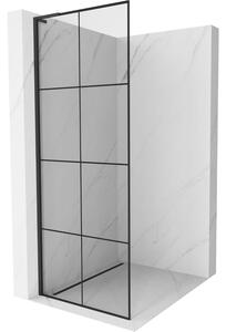 Mexen Kioto L, sprchová zástěna Walk-In 80 x 200 cm, 8mm čiré sklo černý vzor, ​​černý profil, 800-080-103-70-77